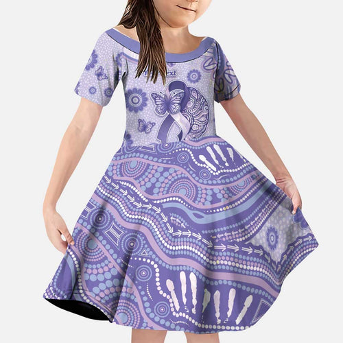 Personalised Epilepsy Awareness Family Matching Long Sleeve Bodycon Dress and Hawaiian Shirt Purple Ribbon Butterfly And Brain Aboriginal Art
