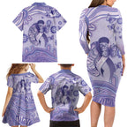 Personalised Epilepsy Awareness Family Matching Long Sleeve Bodycon Dress and Hawaiian Shirt Purple Ribbon Butterfly And Brain Aboriginal Art