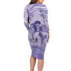Personalised Epilepsy Awareness Family Matching Long Sleeve Bodycon Dress and Hawaiian Shirt Purple Ribbon Butterfly And Brain Aboriginal Art