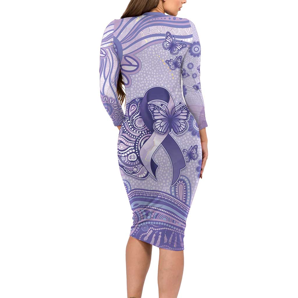 Personalised Epilepsy Awareness Family Matching Long Sleeve Bodycon Dress and Hawaiian Shirt Purple Ribbon Butterfly And Brain Aboriginal Art