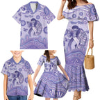 Personalised Epilepsy Awareness Family Matching Mermaid Dress and Hawaiian Shirt Purple Ribbon Butterfly And Brain Aboriginal Art