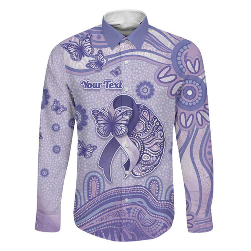 Personalised Epilepsy Awareness Family Matching Mermaid Dress and Hawaiian Shirt Purple Ribbon Butterfly And Brain Aboriginal Art