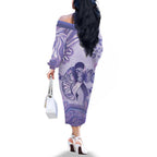 Personalised Epilepsy Awareness Family Matching Off The Shoulder Long Sleeve Dress and Hawaiian Shirt Purple Ribbon Butterfly And Brain Aboriginal Art