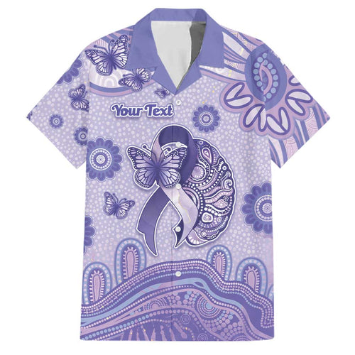 Personalised Epilepsy Awareness Family Matching Off Shoulder Maxi Dress and Hawaiian Shirt Purple Ribbon Butterfly And Brain Aboriginal Art