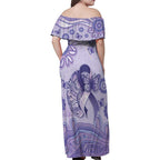 Personalised Epilepsy Awareness Family Matching Off Shoulder Maxi Dress and Hawaiian Shirt Purple Ribbon Butterfly And Brain Aboriginal Art