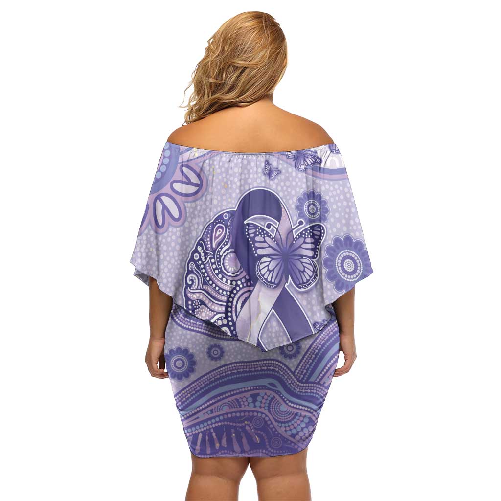 Personalised Epilepsy Awareness Family Matching Off Shoulder Short Dress and Hawaiian Shirt Purple Ribbon Butterfly And Brain Aboriginal Art