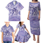 Personalised Epilepsy Awareness Family Matching Puletasi and Hawaiian Shirt Purple Ribbon Butterfly And Brain Aboriginal Art