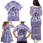 Personalised Epilepsy Awareness Family Matching Puletasi and Hawaiian Shirt Purple Ribbon Butterfly And Brain Aboriginal Art
