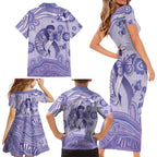 Personalised Epilepsy Awareness Family Matching Short Sleeve Bodycon Dress and Hawaiian Shirt Purple Ribbon Butterfly And Brain Aboriginal Art