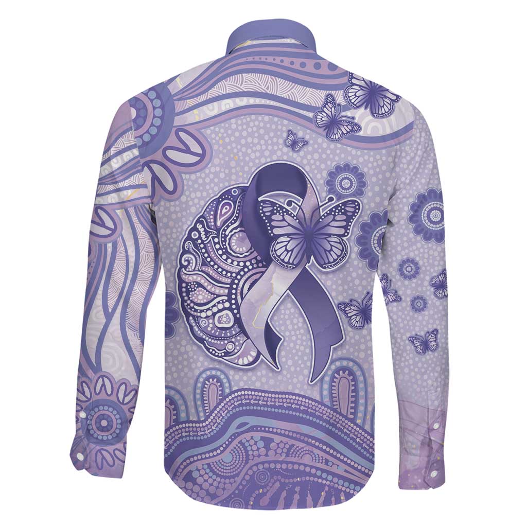 Personalised Epilepsy Awareness Family Matching Short Sleeve Bodycon Dress and Hawaiian Shirt Purple Ribbon Butterfly And Brain Aboriginal Art