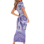 Personalised Epilepsy Awareness Family Matching Short Sleeve Bodycon Dress and Hawaiian Shirt Purple Ribbon Butterfly And Brain Aboriginal Art