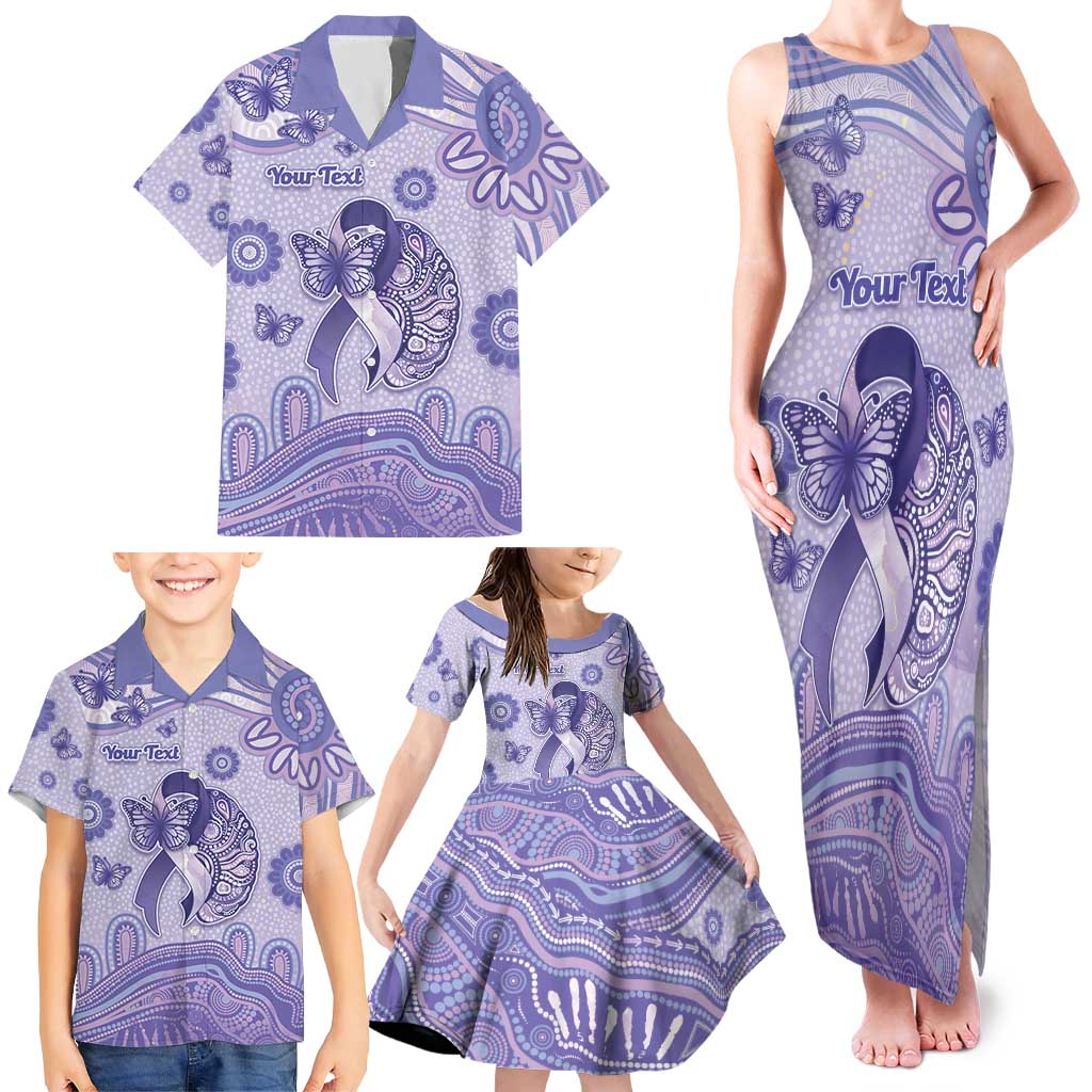 Personalised Epilepsy Awareness Family Matching Tank Maxi Dress and Hawaiian Shirt Purple Ribbon Butterfly And Brain Aboriginal Art
