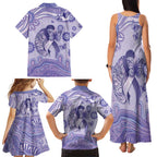 Personalised Epilepsy Awareness Family Matching Tank Maxi Dress and Hawaiian Shirt Purple Ribbon Butterfly And Brain Aboriginal Art