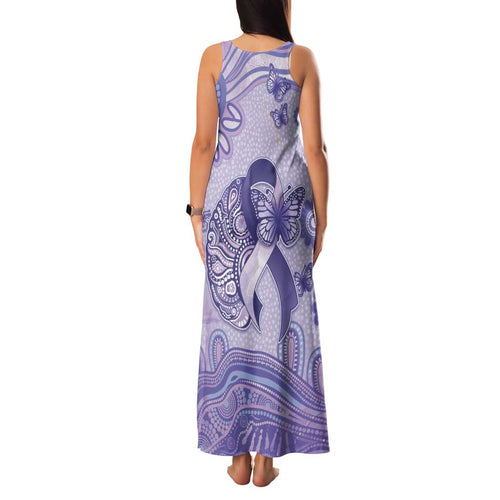 Personalised Epilepsy Awareness Family Matching Tank Maxi Dress and Hawaiian Shirt Purple Ribbon Butterfly And Brain Aboriginal Art