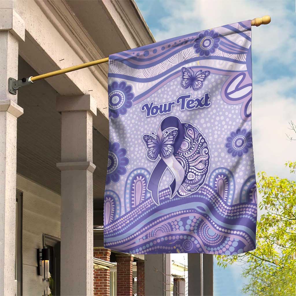 Personalised Epilepsy Awareness Garden Flag Purple Ribbon Butterfly And Brain Aboriginal Art