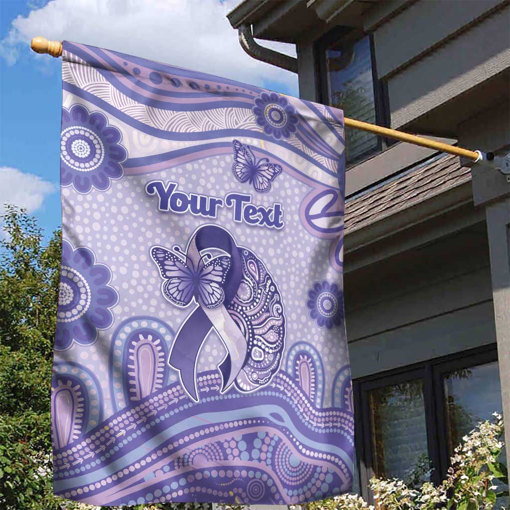 Personalised Epilepsy Awareness Garden Flag Purple Ribbon Butterfly And Brain Aboriginal Art