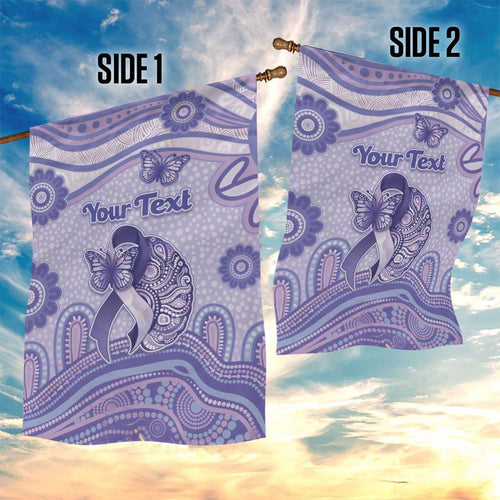 Personalised Epilepsy Awareness Garden Flag Purple Ribbon Butterfly And Brain Aboriginal Art