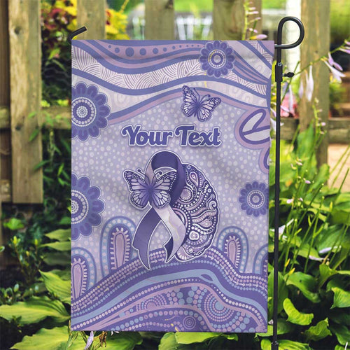 Personalised Epilepsy Awareness Garden Flag Purple Ribbon Butterfly And Brain Aboriginal Art