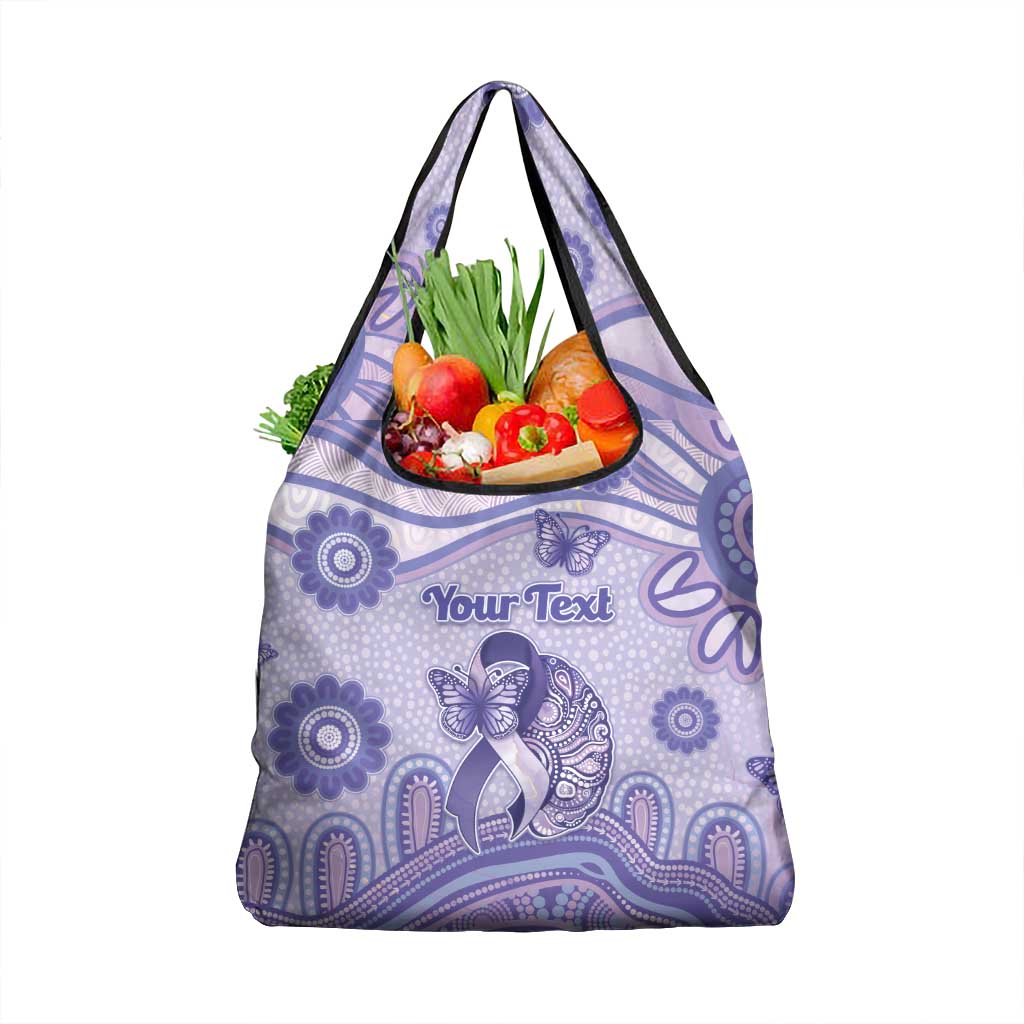 Personalised Epilepsy Awareness Grocery Bag Purple Ribbon Butterfly And Brain Aboriginal Art