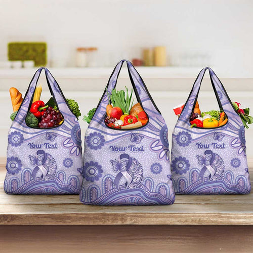 Personalised Epilepsy Awareness Grocery Bag Purple Ribbon Butterfly And Brain Aboriginal Art