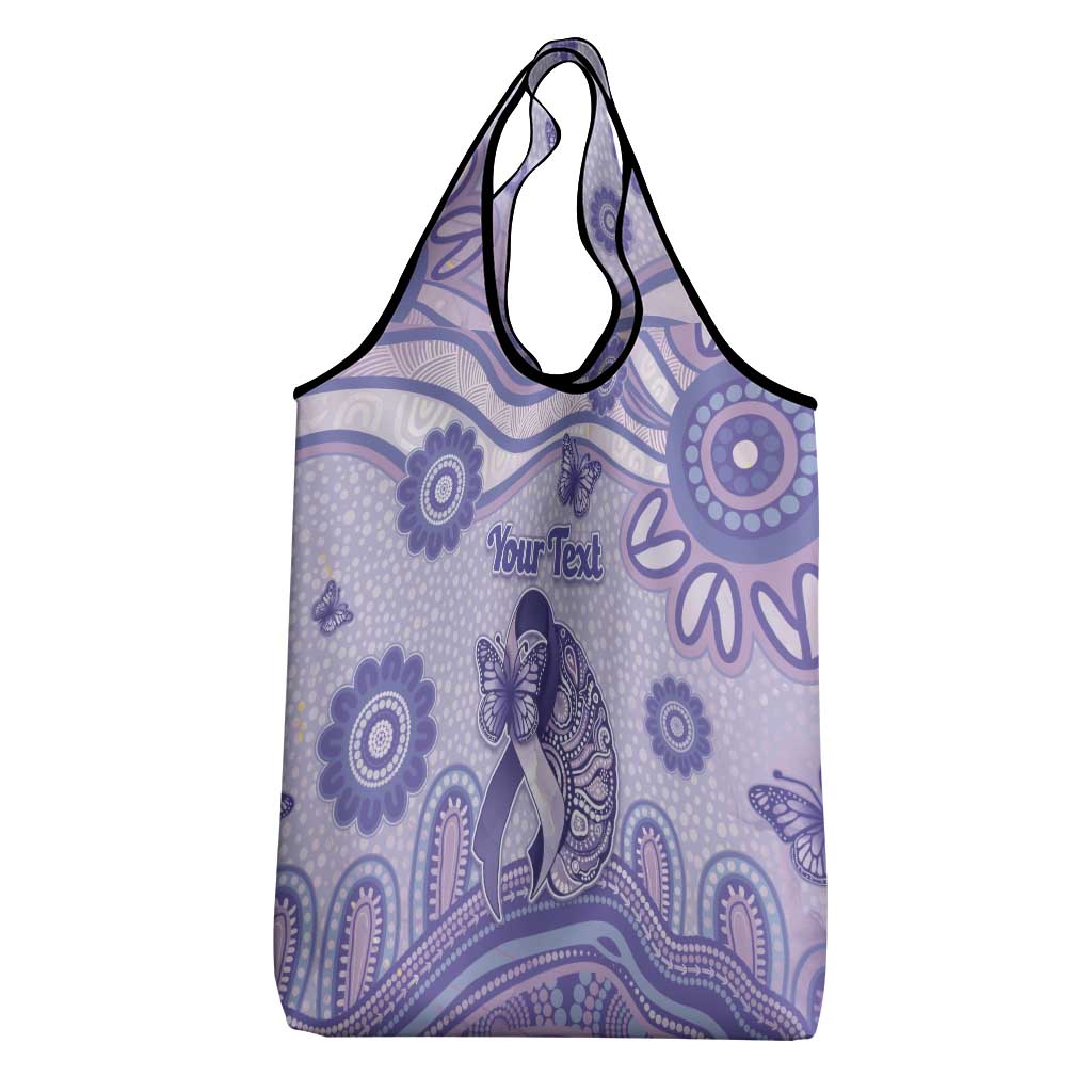 Personalised Epilepsy Awareness Grocery Bag Purple Ribbon Butterfly And Brain Aboriginal Art