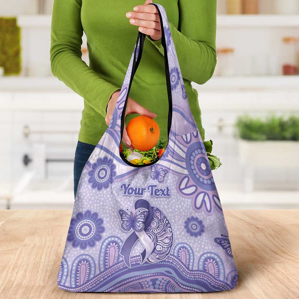 Personalised Epilepsy Awareness Grocery Bag Purple Ribbon Butterfly And Brain Aboriginal Art