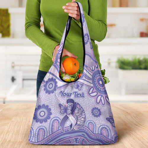 Personalised Epilepsy Awareness Grocery Bag Purple Ribbon Butterfly And Brain Aboriginal Art