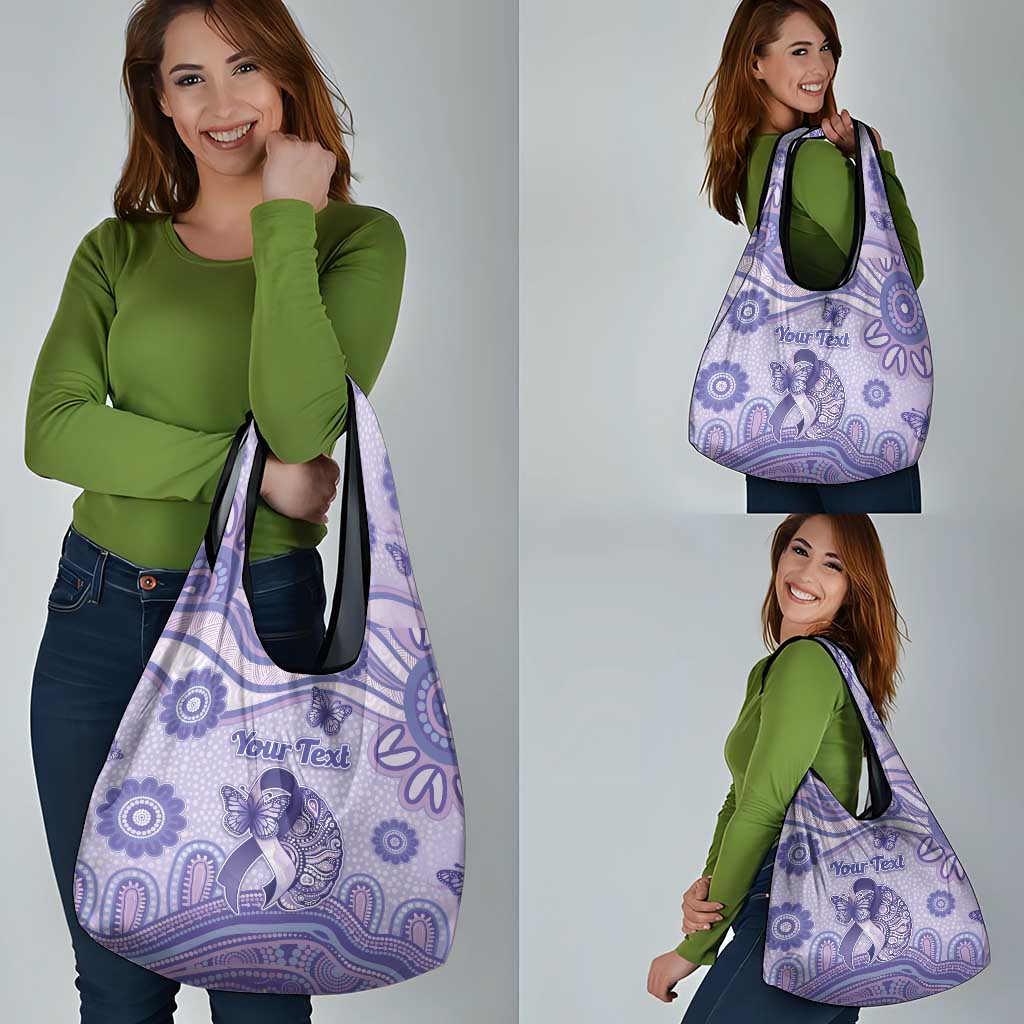 Personalised Epilepsy Awareness Grocery Bag Purple Ribbon Butterfly And Brain Aboriginal Art