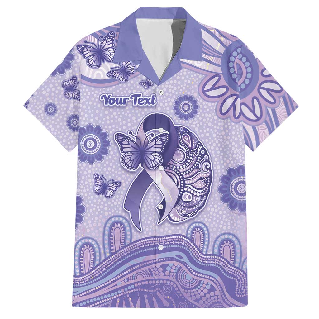 Personalised Epilepsy Awareness Hawaiian Shirt Purple Ribbon Butterfly And Brain Aboriginal Art