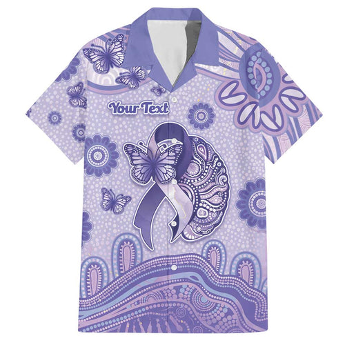 Personalised Epilepsy Awareness Hawaiian Shirt Purple Ribbon Butterfly And Brain Aboriginal Art