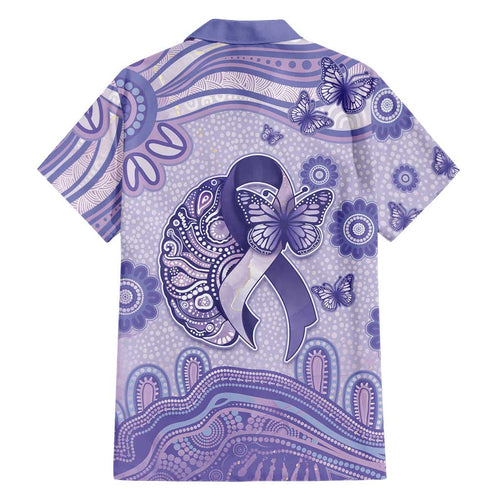 Personalised Epilepsy Awareness Hawaiian Shirt Purple Ribbon Butterfly And Brain Aboriginal Art