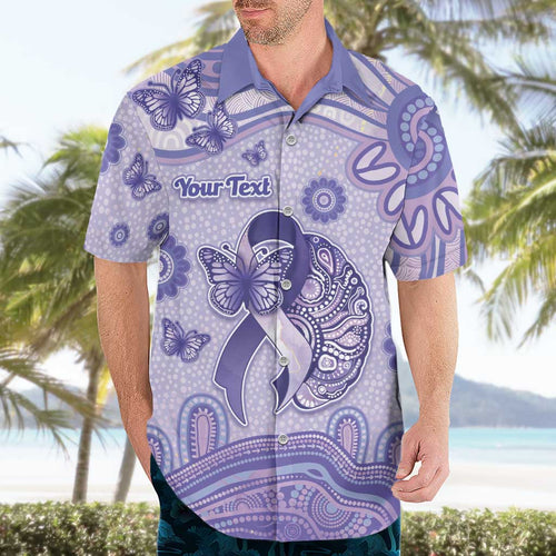 Personalised Epilepsy Awareness Hawaiian Shirt Purple Ribbon Butterfly And Brain Aboriginal Art