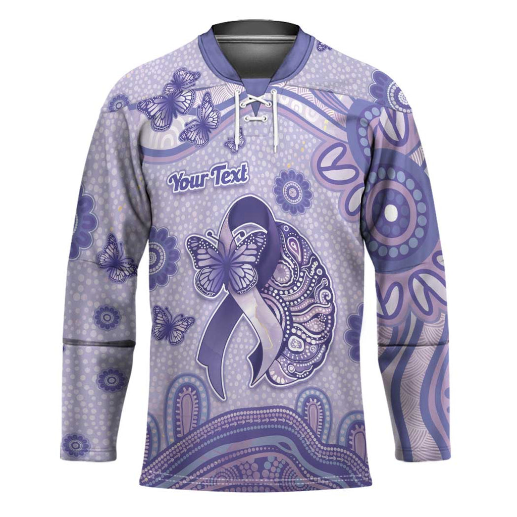 Personalised Epilepsy Awareness Hockey Jersey Purple Ribbon Butterfly And Brain Aboriginal Art