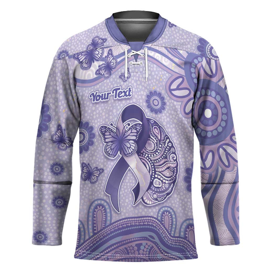 Personalised Epilepsy Awareness Hockey Jersey Purple Ribbon Butterfly And Brain Aboriginal Art
