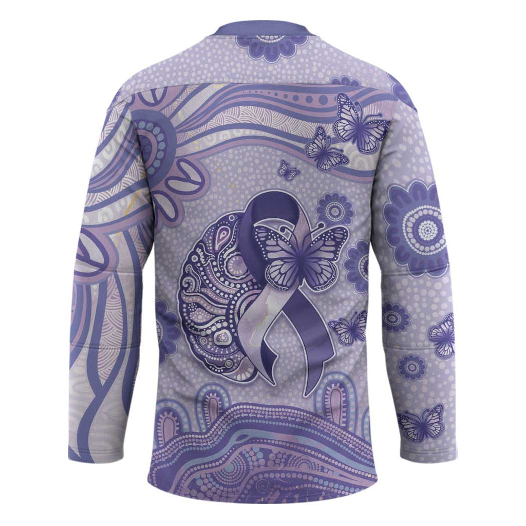 Personalised Epilepsy Awareness Hockey Jersey Purple Ribbon Butterfly And Brain Aboriginal Art