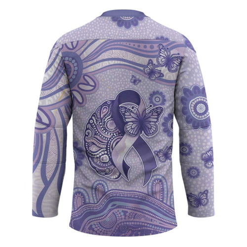 Personalised Epilepsy Awareness Hockey Jersey Purple Ribbon Butterfly And Brain Aboriginal Art