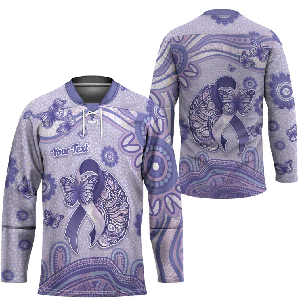 Personalised Epilepsy Awareness Hockey Jersey Purple Ribbon Butterfly And Brain Aboriginal Art