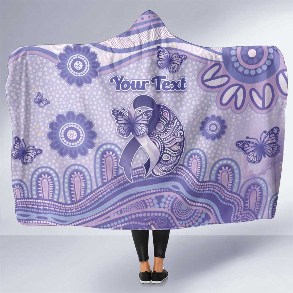 Personalised Epilepsy Awareness Hooded Blanket Purple Ribbon Butterfly And Brain Aboriginal Art