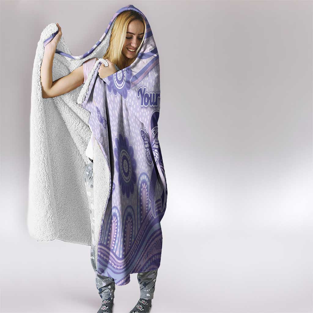 Personalised Epilepsy Awareness Hooded Blanket Purple Ribbon Butterfly And Brain Aboriginal Art
