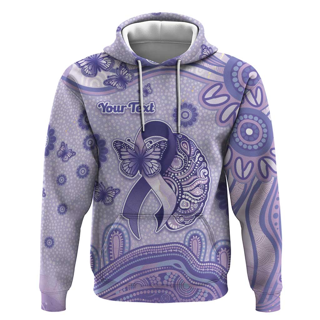 Personalised Epilepsy Awareness Hoodie Purple Ribbon Butterfly And Brain Aboriginal Art