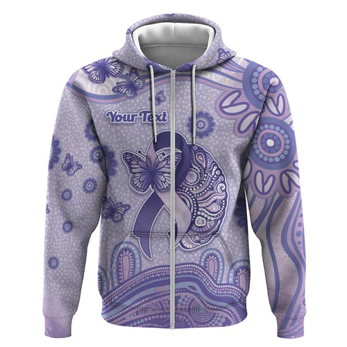 Personalised Epilepsy Awareness Hoodie Purple Ribbon Butterfly And Brain Aboriginal Art