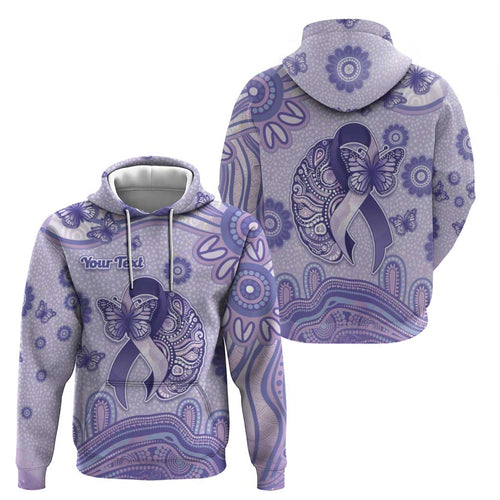 Personalised Epilepsy Awareness Hoodie Purple Ribbon Butterfly And Brain Aboriginal Art