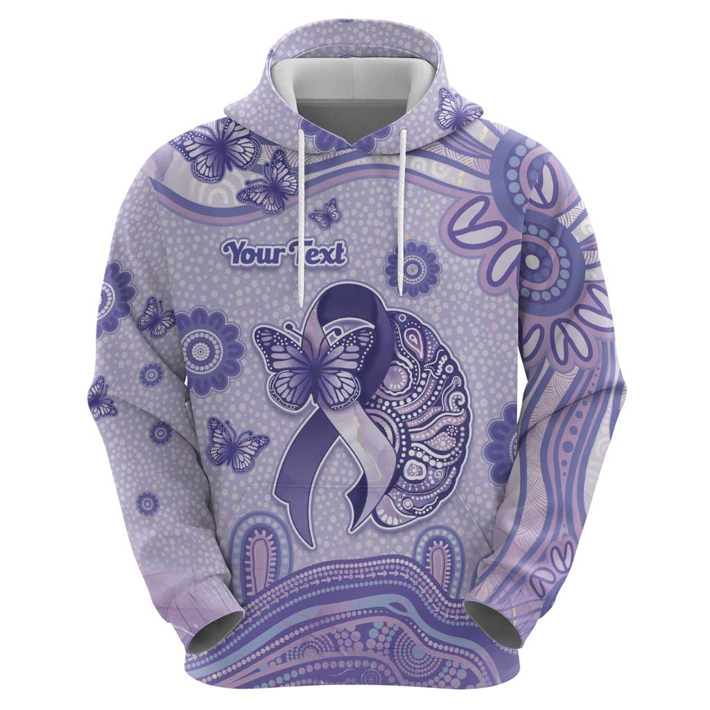 Personalised Epilepsy Awareness Hoodie Purple Ribbon Butterfly And Brain Aboriginal Art