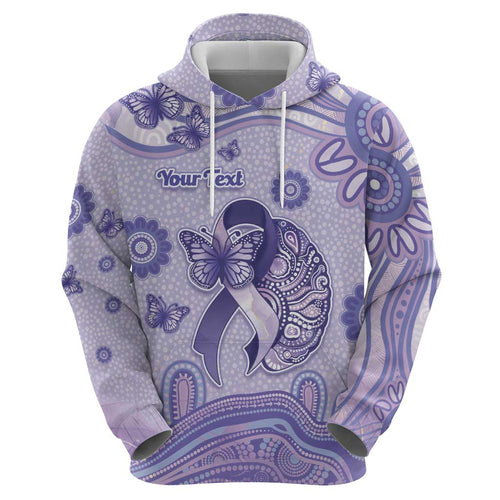 Personalised Epilepsy Awareness Hoodie Purple Ribbon Butterfly And Brain Aboriginal Art