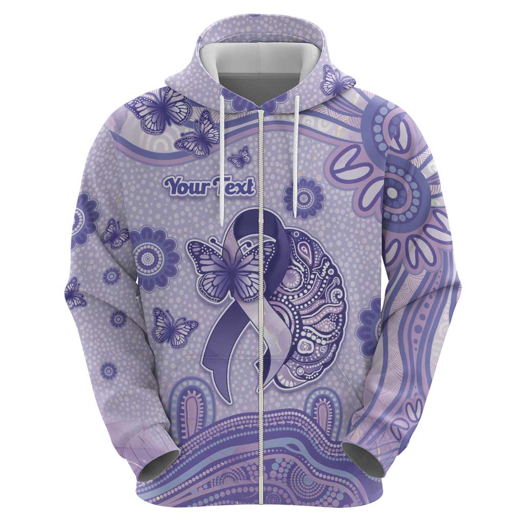 Personalised Epilepsy Awareness Hoodie Purple Ribbon Butterfly And Brain Aboriginal Art