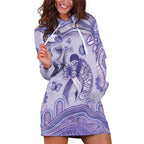 Personalised Epilepsy Awareness Hoodie Dress Purple Ribbon Butterfly And Brain Aboriginal Art