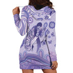 Personalised Epilepsy Awareness Hoodie Dress Purple Ribbon Butterfly And Brain Aboriginal Art