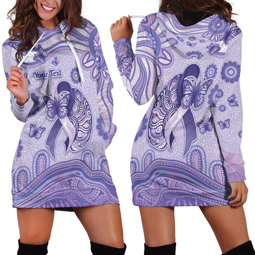 Personalised Epilepsy Awareness Hoodie Dress Purple Ribbon Butterfly And Brain Aboriginal Art