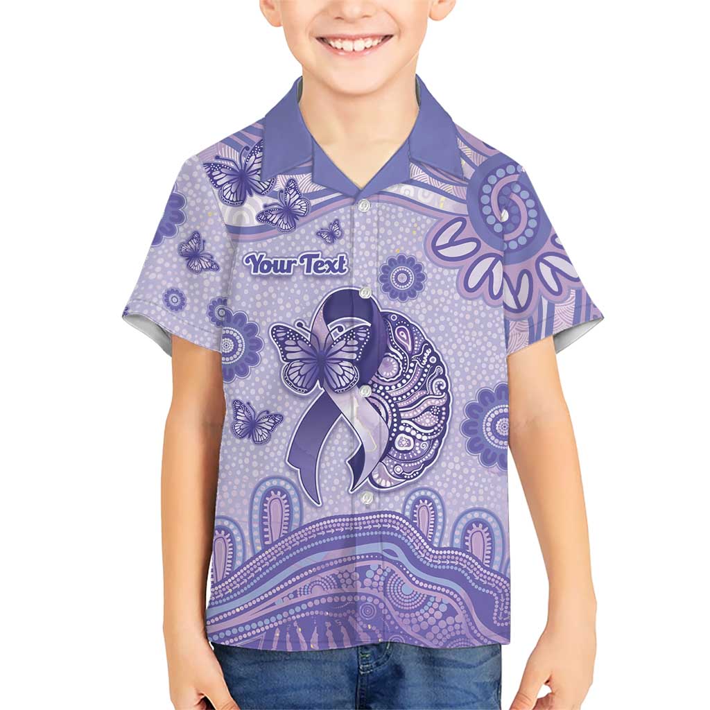 Personalised Epilepsy Awareness Kid Hawaiian Shirt Purple Ribbon Butterfly And Brain Aboriginal Art