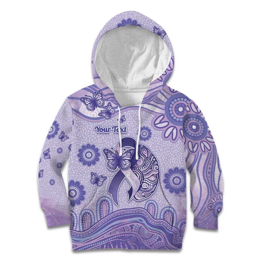 Personalised Epilepsy Awareness Kid Hoodie Purple Ribbon Butterfly And Brain Aboriginal Art